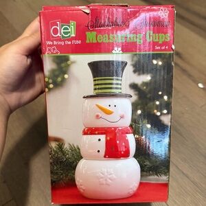 8” Snowman Stacking Measuring Cups 4 Piece Ceramic Nesting Holiday Christmas